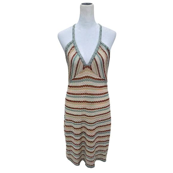 Missoni Dresses & Skirts - Missoni Knit Bodycon Mini Dress‎ Size 10 Multicolor Striped Boho Crisscross Back
